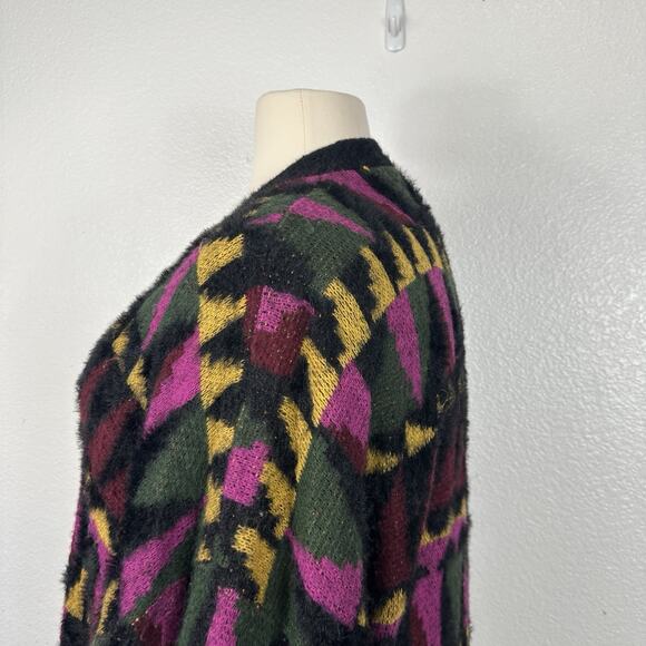 ModCloth Sweater Women 2X Multicolor Geometric Fuzzy Grandpa Boho Long Cardigan - Picture 9 of 15